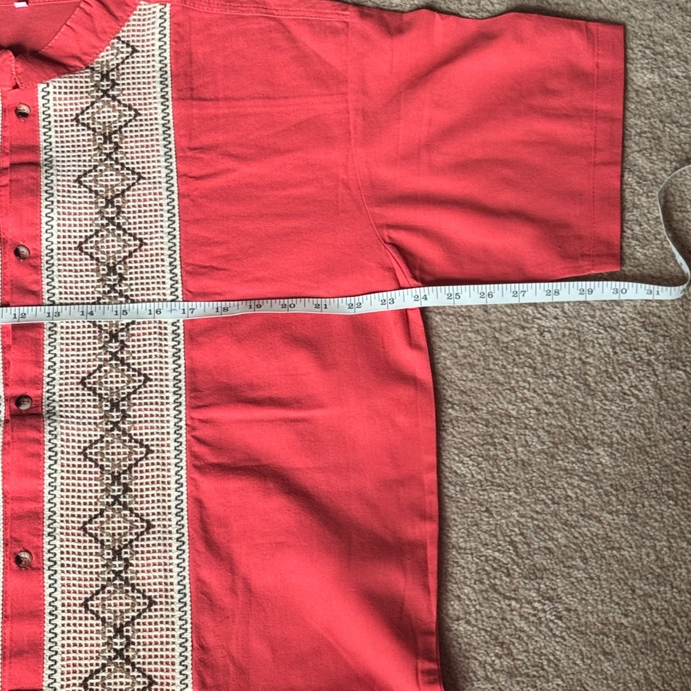 Guayabera Mexican Men's Coral Embroidered Shirt - Picture 3 of 5